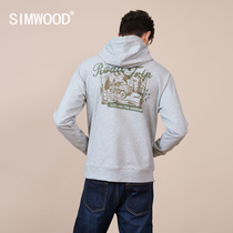  Simwood Jianmu mens clothing 2021 autumn new theme printing casual all-match mens pullover hooded sweater