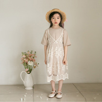 Childrens clothing 2019 new girl lace dress set Korean version of the child suspender skirt parent-child two-piece summer