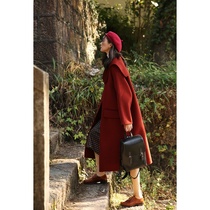  ROUJE POWER double-sided cashmere jacket female 2021 popular new Hepburn style navy collar woolen coat female