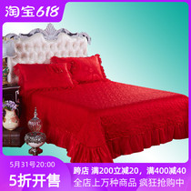 Total Cotton Pure Cotton Wedding Celebration Large Red Bed Cover Single Clip Cotton Quilted Thickened Bed Linen Foreign Trade Three Or Four Sets
