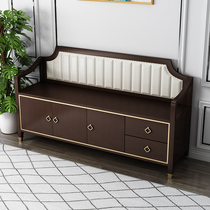 New Chinese-style backrest changing shoe stool solid wood leather entrance storage stool sofa stool bed end stool light luxury can sit and wear shoe cabinet