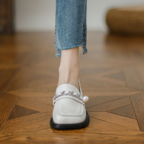 Small leather shoes women retro English style 2021 autumn new casual square head soft leather flat loafers shoes a pedal shoes