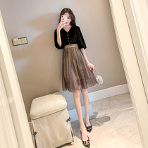 Light luxury dress for 2021 new female gold velvet spring and autumn high-end socialite temperament skirt waist thin