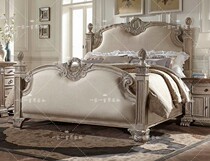 French retro carved solid wood bed American antique Old 1 5 1 8 meters double bed solid wood soft bag princess bed