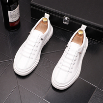 Genuine leather Little white shoes Mens summer breathable Soft bottom One foot pedal Lazy Shoes Trend Han Edition Low Bunch Men Casual Board Shoes