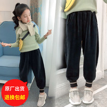 Girl Strips Suede Pants Winter Clothing 2022 New CUHK Children Foreign Air Girl Plus Suede Thickened Knit Casual Pants Tide
