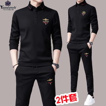 High-end brand embroidery sports and leisure suit mens young and middle-aged long-sleeved lapel POLO shirt leggings two-piece tide