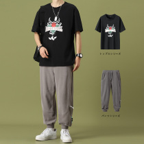 Round Collar Short Sleeve T-shirt Male Pure Cotton Half Sleeve Clothes Summer 2021 New Tide Men Matching Trend Handsome Suit