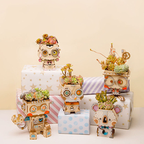 Miss Card Creative 3D Cubism Wooden Puzzle Model DIY Toy Plant Flower Pot 7 New Years Eve gift gig