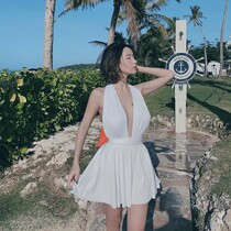 2021 new fairy sexy Dew strap chest cushion skirt sleeveless one-piece swimsuit hot spring seaside holiday date