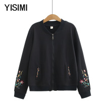 Spring new middle age big code womens clothes fat moms loose long sleeves zipped embroidered jacket woman midyear jacket