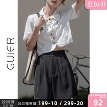 GUIER Black two-grain buttoned suit casual shorts women 2022 Summer slim Slim Loose Broadlegged Pants