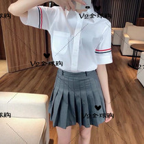 Thom Browne 20 spring summer TB cotton armband three-color webbing short sleeve shirt for men and women