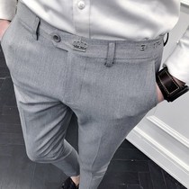 Suit pants mens straight nine-point Korean version of the trend slim small feet hanging British style trousers Formal suit casual pants