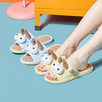 Lovers linen slippers household Four Seasons non-slip summer cotton linen indoor home male Lady cartoon cute