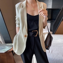 Satin three-quarter sleeve acetic acid small suit jacket female 2021 summer thin sunscreen casual temperament hanging suit female