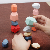 Rainbow stacked stone building block exercise baby children patient patience concentration toy hand eye coordination stability stacked high Music