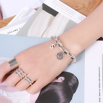 Retro Personality Bracelet Female 925 Sterling Silver Fashion Do Old Thai Silver Bracelet Clock Letters Joker Student Handwear Tide