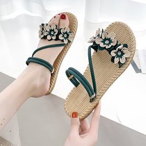 Sandals women summer flat bottom 2022 new two wear soft bottom cross straps 100 hitch students little fresh flowers ins tide