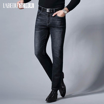 Labov Jeans Male Mid-Body Straight Drum Elastic Slim Fit Pants Multiple Pockets Black Manmade Pants