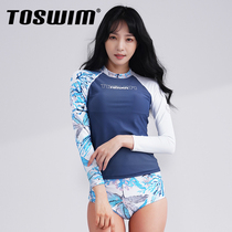  TOSWIM womens split swimsuit conservative belly cover thin student long-sleeved top sunscreen swimsuit collection