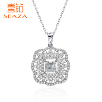 Hi diamond white 18K gold diamond necklace female fashion beautiful window grille ladder square diamond pendant personality temperament clavicle chain