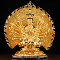 Taiwan gilded pure bronze Thousand Eyes Thousand Hands Guanyin Buddha statue dedicated to the home Guanyin Bodhisattva Honmei Buddha ornament