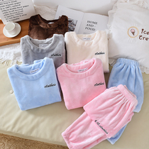 Coral Suede Pajamas Woman Autumn winter long sleeves Closeup Sleeve Head Home Suit Suit Pure Color Sweet and Winter Thin Flannel Velvet