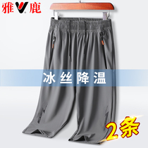 Jadeer Ice Silk 7 Pants Men Summer Thin gats overweight overweight middle-aged Fat Dad casual shorts Fats gagged pants