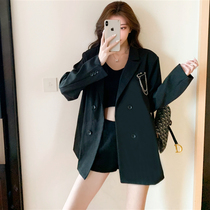 Korean fried street Black small suit jacket 2021 new female spring and autumn harbor style temperament small man suit womens coat