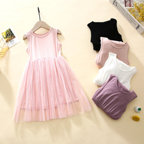 Korean version of childrens clothing spring and summer girls cotton short sleeve dress childrens wild vest dress baby princess yarn skirt