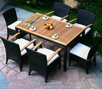 Outdoor table and chair Balcony rattan chair Outdoor rattan villa courtyard leisure kit Rattan combination long table Garden European style