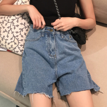 Korean pregnant womens shorts summer wear fashion burred five-point pants loose pregnant women wide-legged denim short pants