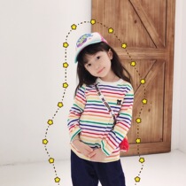 Spring and autumn 100 hitch recommended money ~ male and female children color striped long sleeve T-shirt