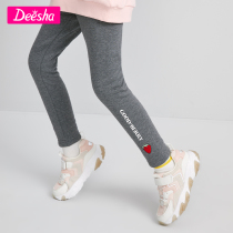 Desa childrens clothing girls pants 2021 Winter new medium big children plus velvet leggings little embroidered pants