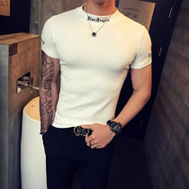 Summer men short sleeve T-shirt embroidery Tide brand trend slim half high collar base shirt solid color tight half sleeve shirt