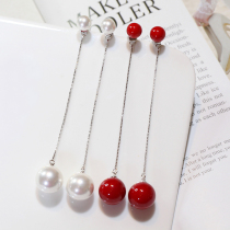 Elegant pearl earrings female sterling silver earrings fashion simple day Korean temperament long earrings tassels thin earrings
