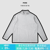 Pure pink half high collar long sleeve base T-shirt mens pure cotton loose solid color simple black and white gray autumn outfit