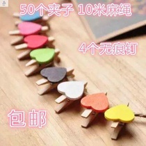  Flower bouquet card holder Wooden color small clip Peach heart shaped wooden clip Photo photo wall clip