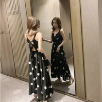 Maternity dress summer dress 2022 summer beach open back is thin and big swing polka dot pregnant women summer over the knee long skirt