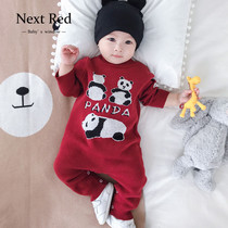 Next Red Baby Jumpsuit Spring Autumn Long Sleeve Sweater Newborn Pure Cotton Knit Outwear Crawl Baby Harness