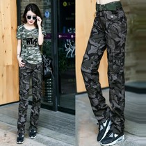 Camouflage pants womens 2021 new multi-pocket overalls pure cotton straight thin casual womens outdoor summer military pants