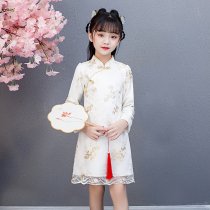 Girls cheongsam spring and Autumn skirt long-sleeved childrens Tang suit Chinese style dress 2021 new summer Hanfu super fairy