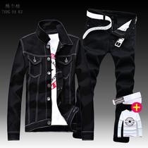 Autumn mens Korean slim-fit long-sleeved denim jacket and denim pants A set of fashion jackets and clothes