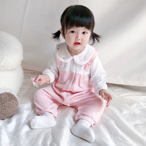 Baby jumpsuit spring and autumn female baby ha clothes Net red Cute Princess full moon autumn clothes out newborn clothes