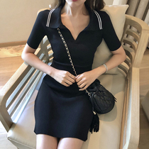 sandro bassa2020 summer new shirt collar dress short sleeve knit dress temperament A- line dress