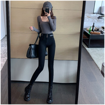  2021 new black skinny high-waist jeans women are thin and high stretch plus velvet thickened small pants winter