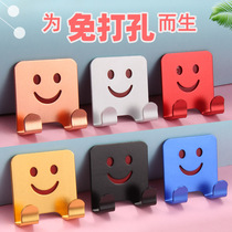Space aluminum adhesive hook single smiley face seamless hook aluminum alloy adhesive hook kitchen bathroom adhesive hook magic wall nail free