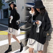 Maternity winter coat 2021 New loose plus velvet sweater long fashion fake two Dress Autumn Winter