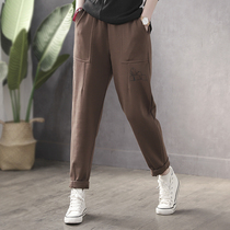 Han Suoyi retro art spring and autumn new printed Harlan pants women loose high waist radish pants nine casual pants